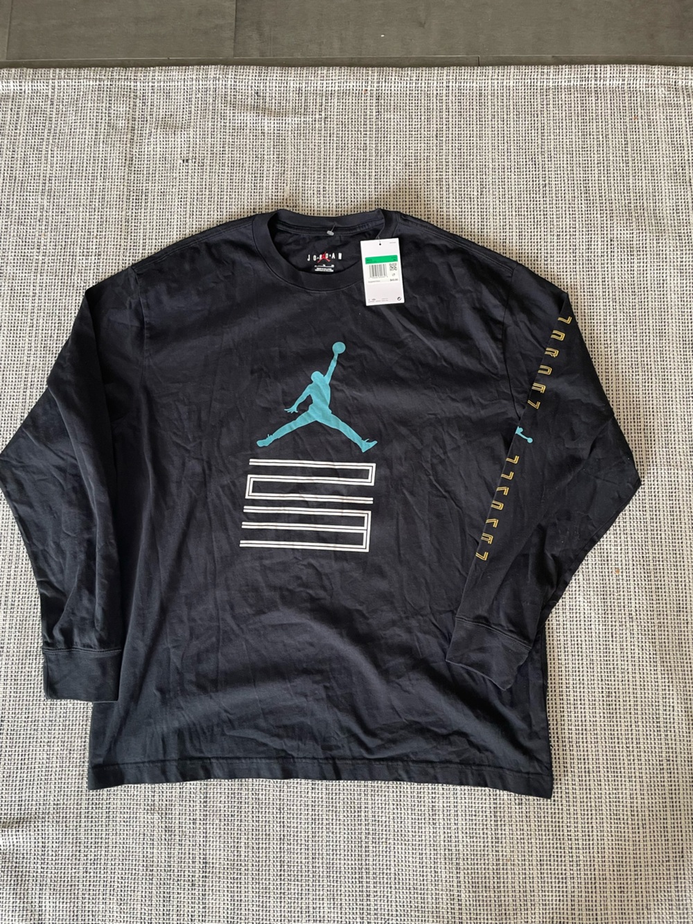 Air Jordan 11 Gamma Blue Long Sleeve Black & Teal Graphic Shirt New XL